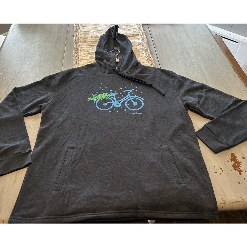 Marushka Navy Blue Green Bicycle Christmas Tree Sweatshirt Women’s Sz XL